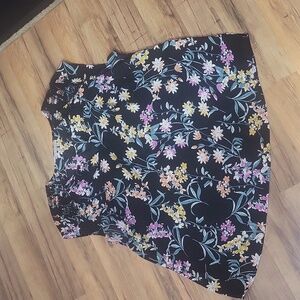 DANIELRAINN Black Puple Yellow V-Neck Capped Sleeve Blouse -Plus Size